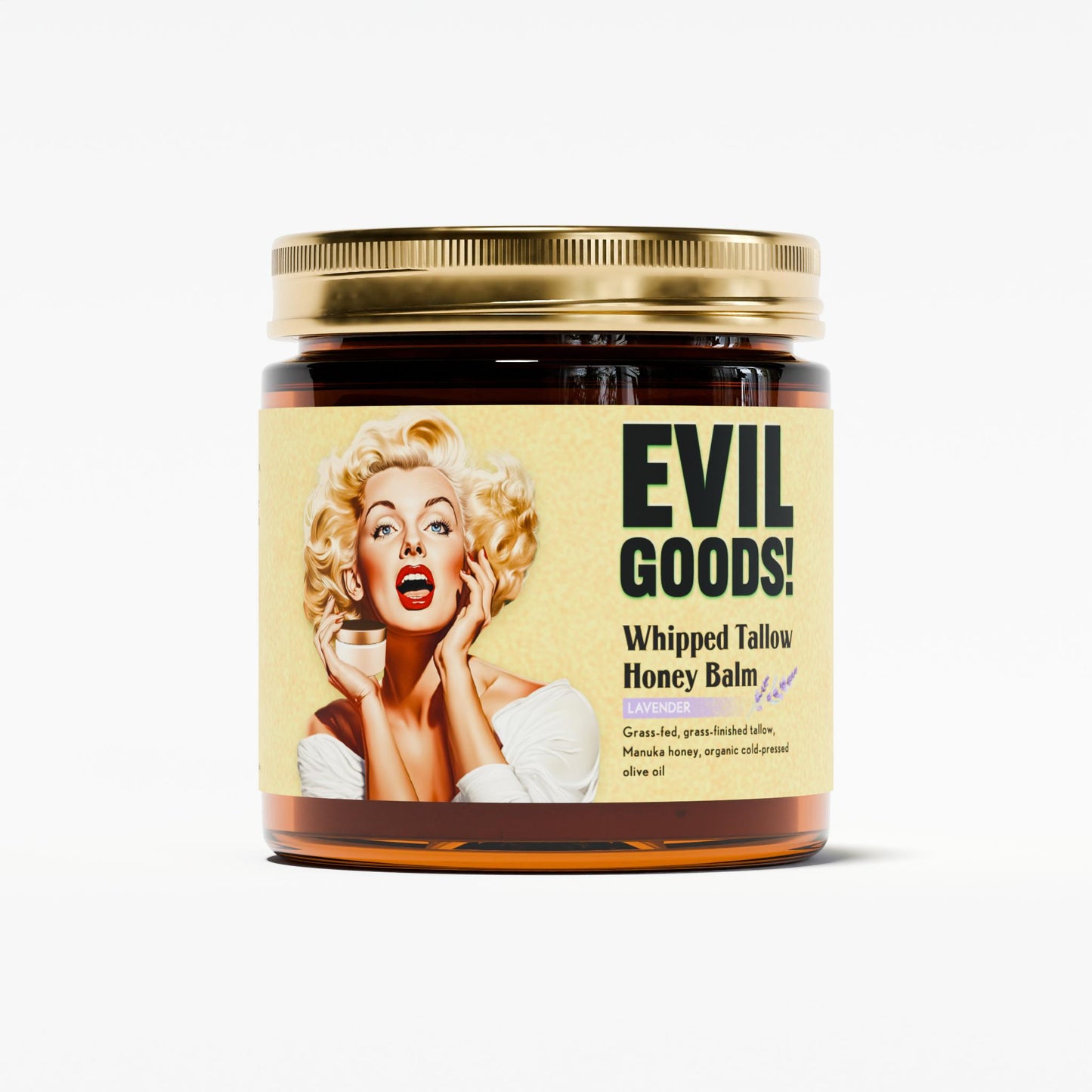 EVIL GOODS Whipped Beef Tallow and Manuka Honey Balm, 4oz, Organic Face Cream, Moisturizer, Body Lotion, Skin Care and Lip Balm - Natural Beauty Skincare